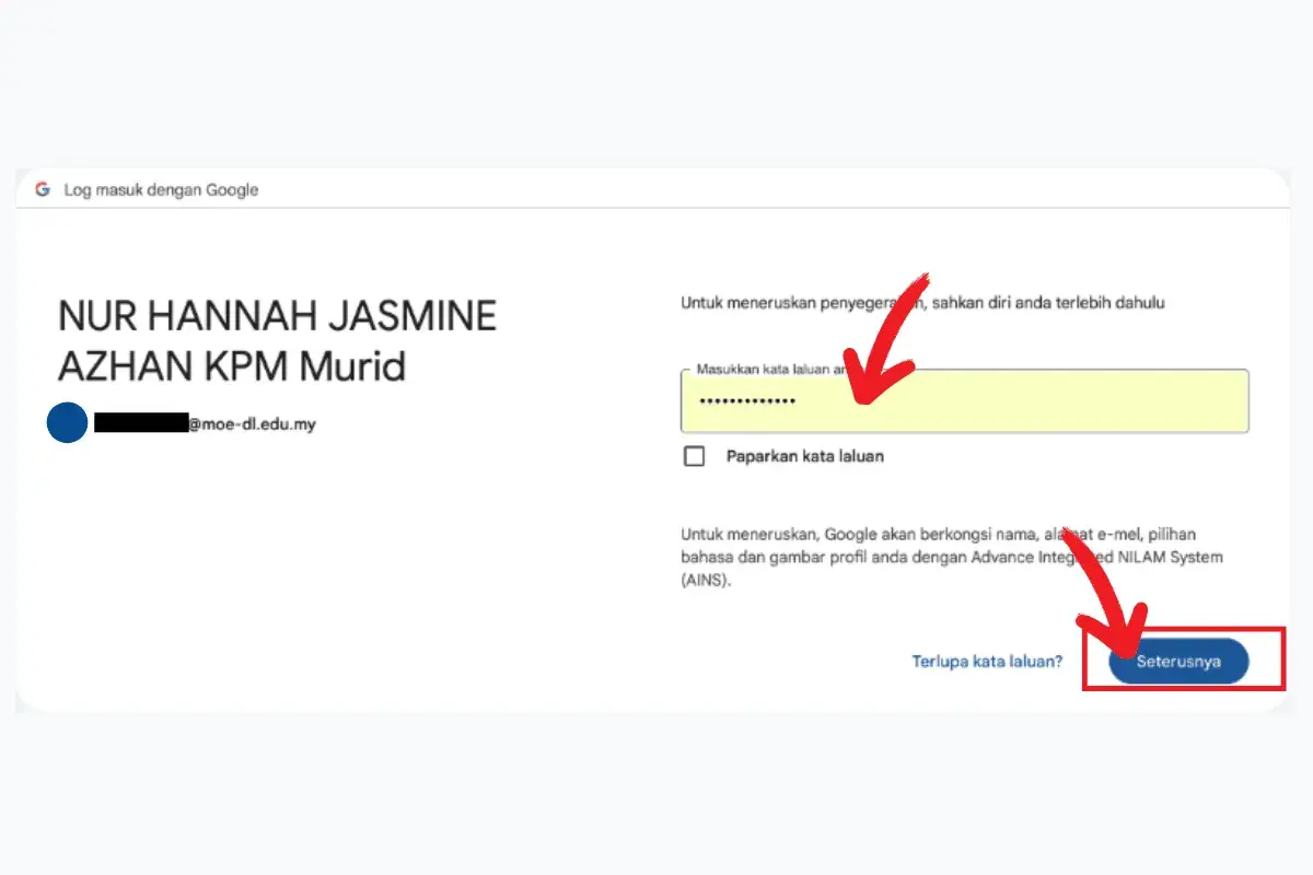 masukkan kata laluan 1